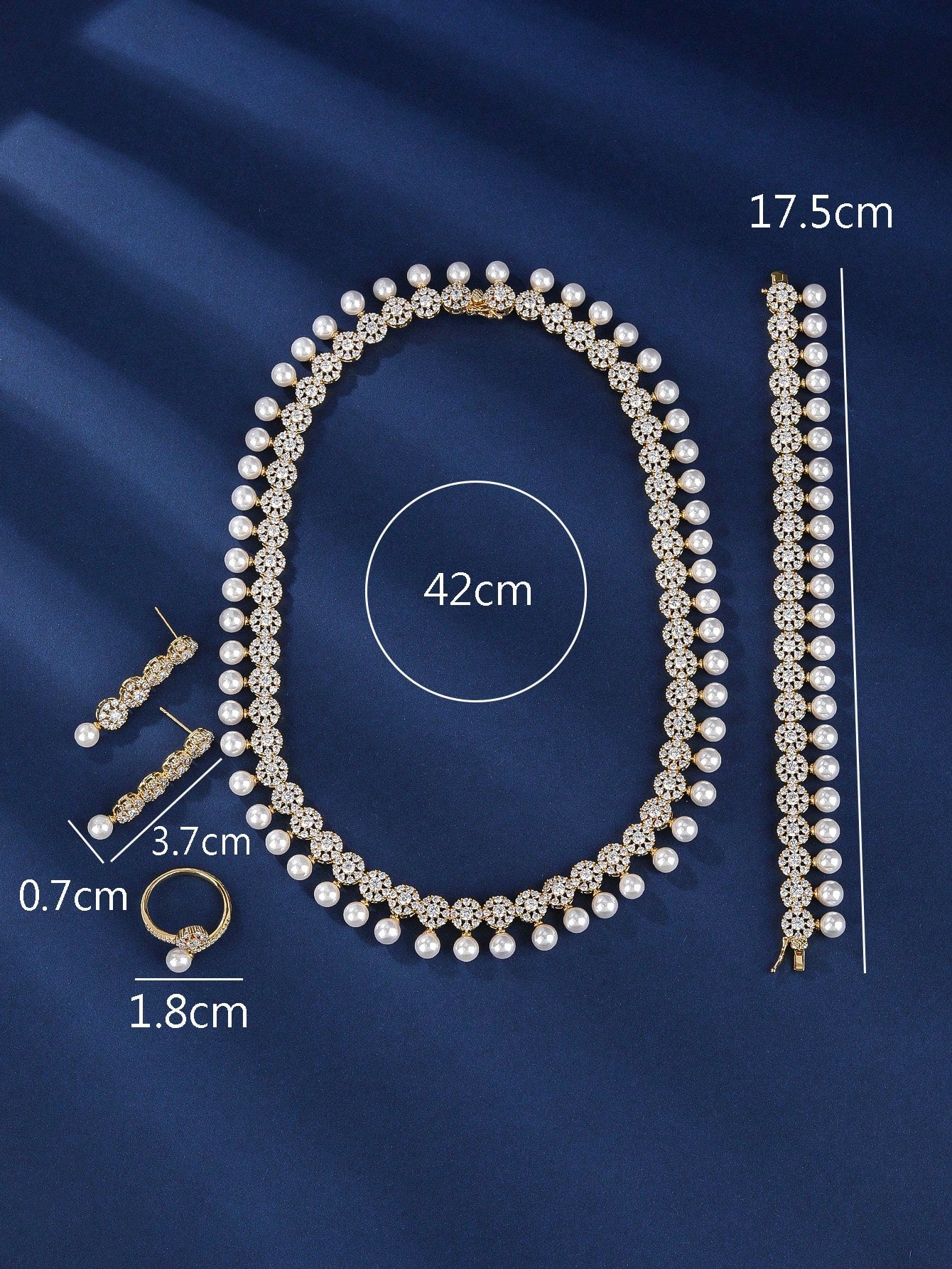 Glass Pearl & Cubic Zirconia 4pcs Jewelry Set