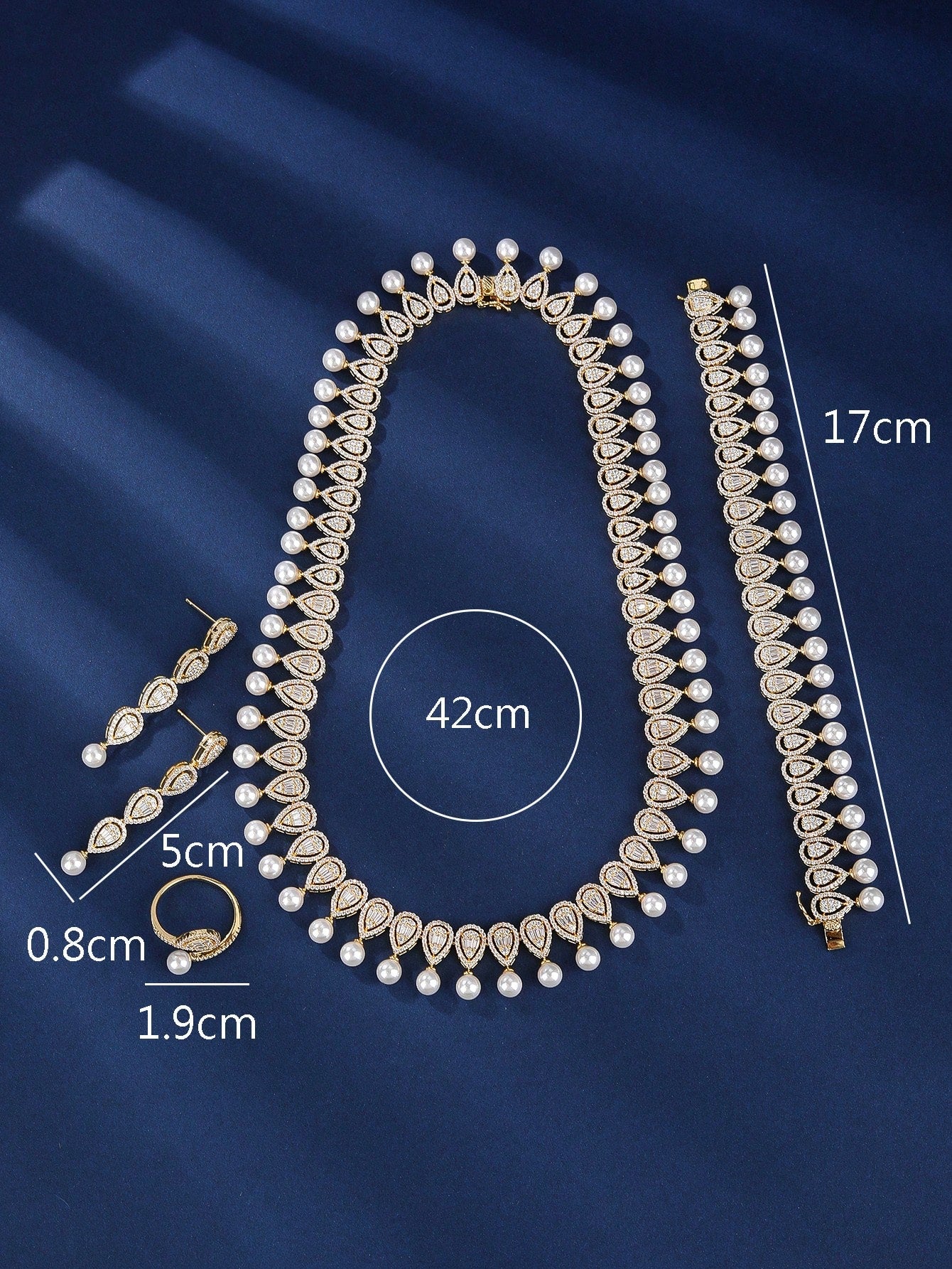 Glass Pearl & Cubic Zirconia Four-Piece Jewelry Set With Single-Layer Pearl