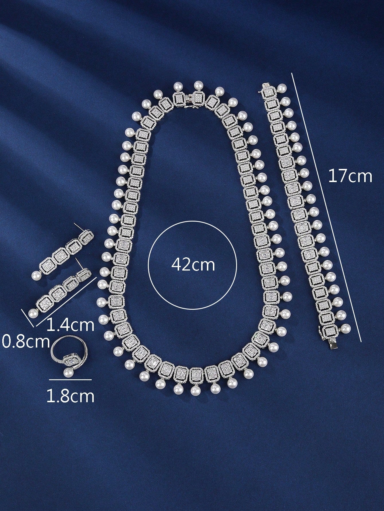 4pcs Glass Pearl & Cubic Zirconia Jewelry Set