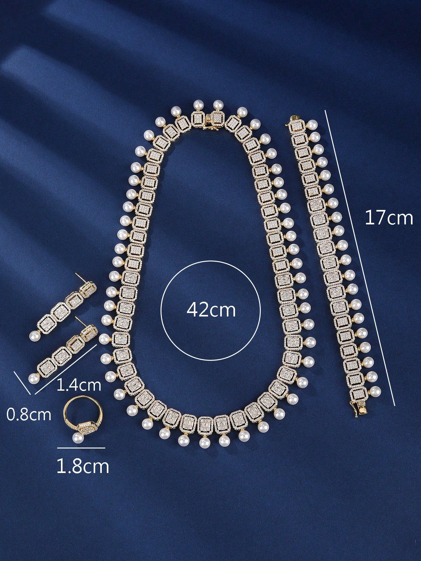 4pcs Glass Pearl & Cubic Zirconia Jewelry Set