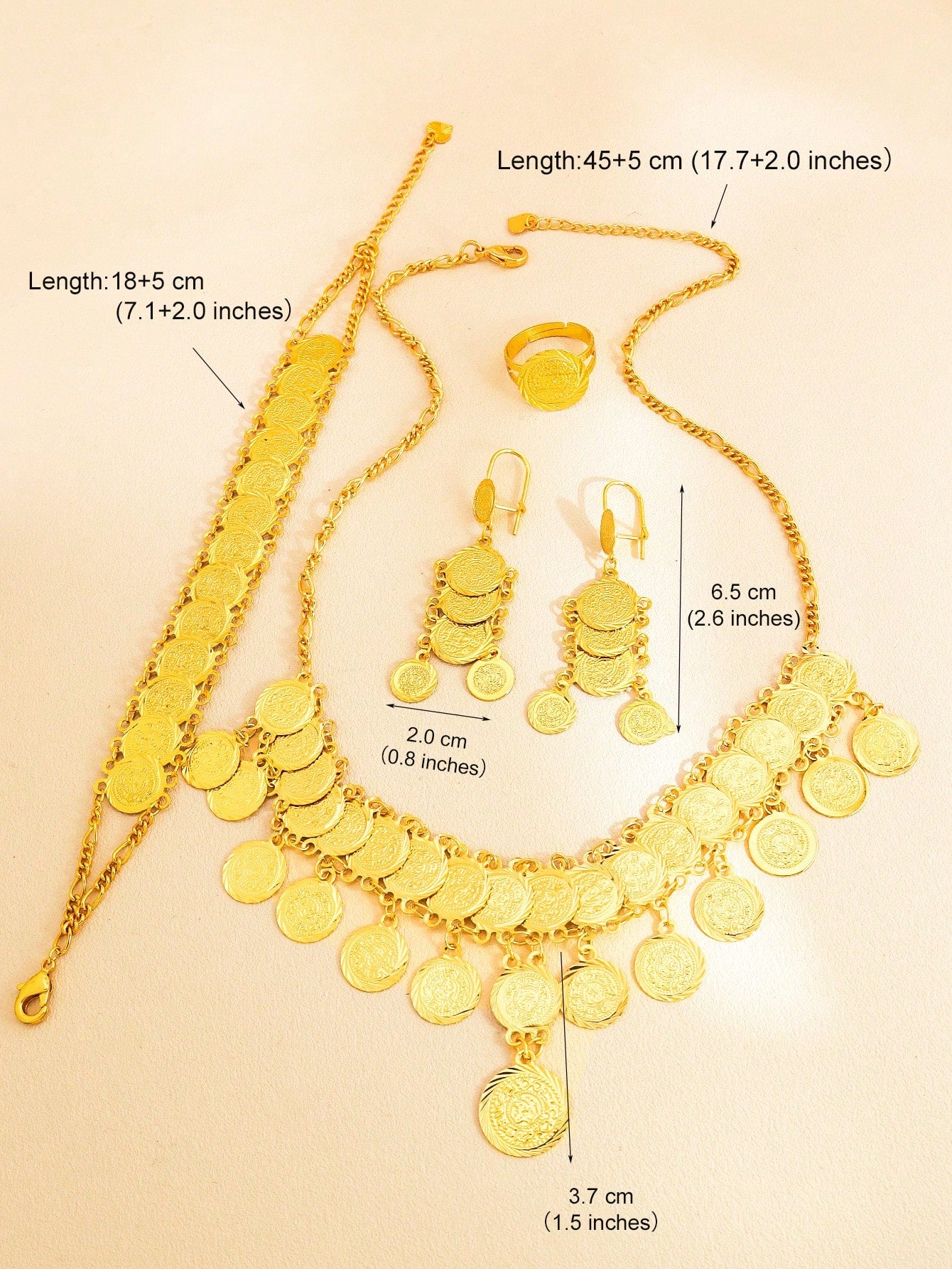 5pc/Set Vintage Textured Gold Coin Jewelry Set Copper Jewelry Set Suitable For Girl Women Holiday Gift Partiesomen Holiday Gift Parties - Seen Mai