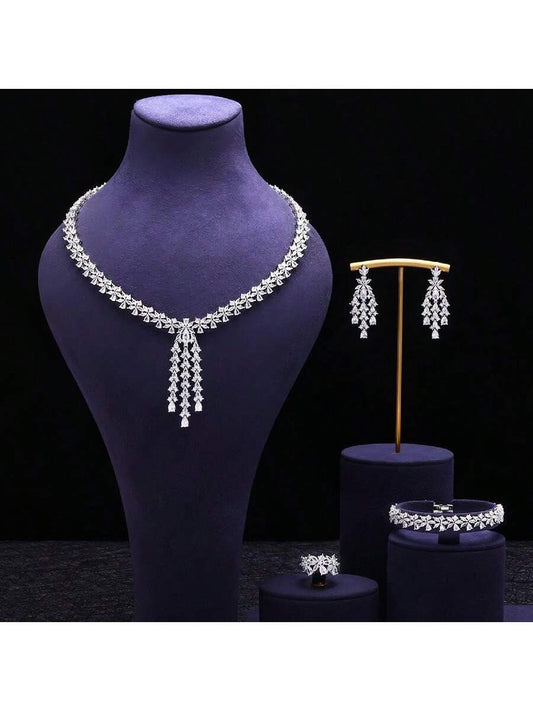 Luxury 4PCS Bridal Jewelry Sets Full Big Statement For Women Wedding Cubic Cubic Zirconia CZ African Dubai Wedding Dresses Accessories - Seen Mai