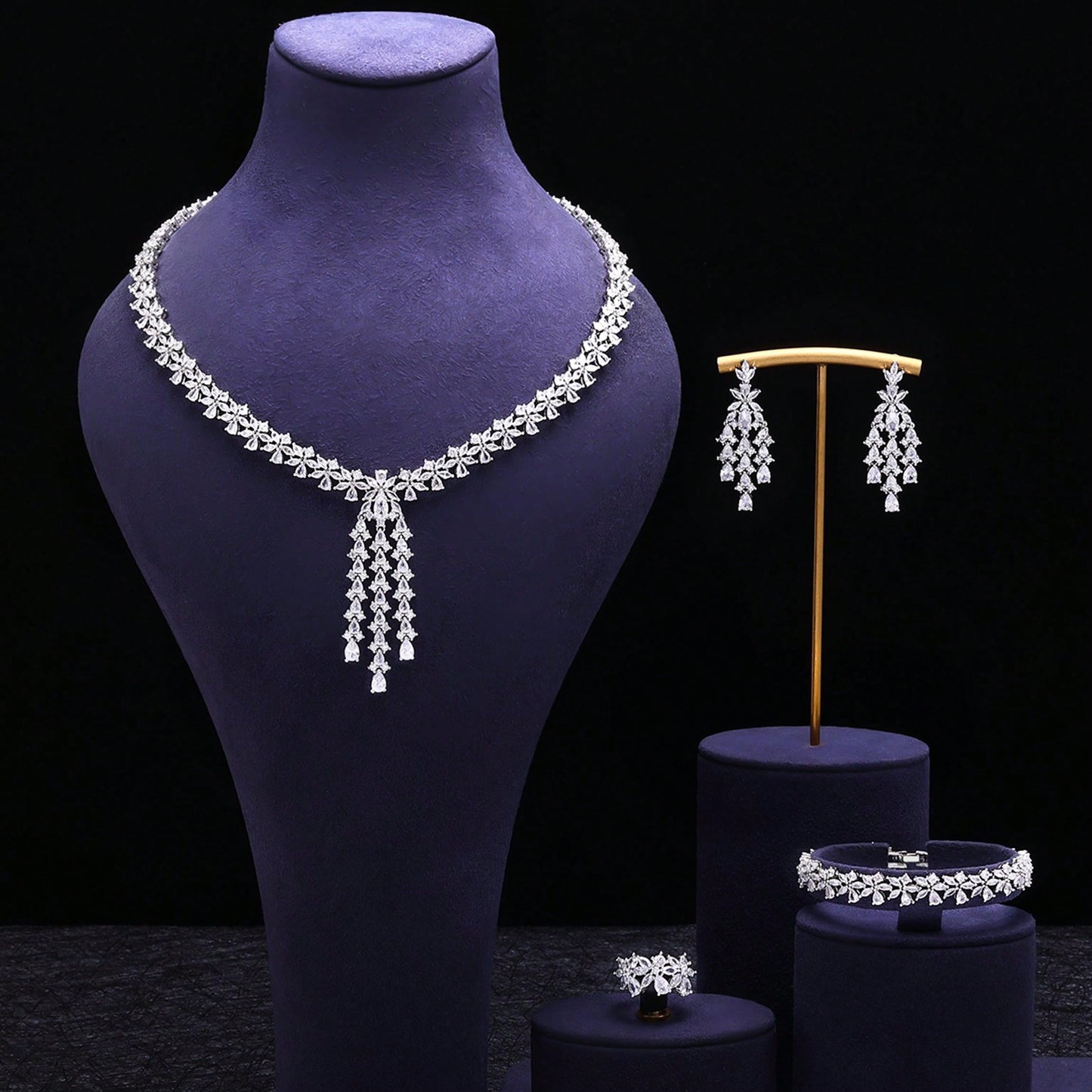 Luxury 4PCS Bridal Jewelry Sets Full Big Statement For Women Wedding Cubic Cubic Zirconia CZ African Dubai Wedding Dresses Accessories - Seen Mai