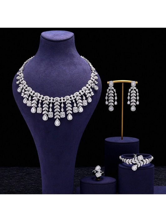 Luxury Women Jewelry Bridal CZ Necklace Earrings Bracelet Ring Jewelry Sets Wedding Jewelry Sets For Bride - Seen Mai