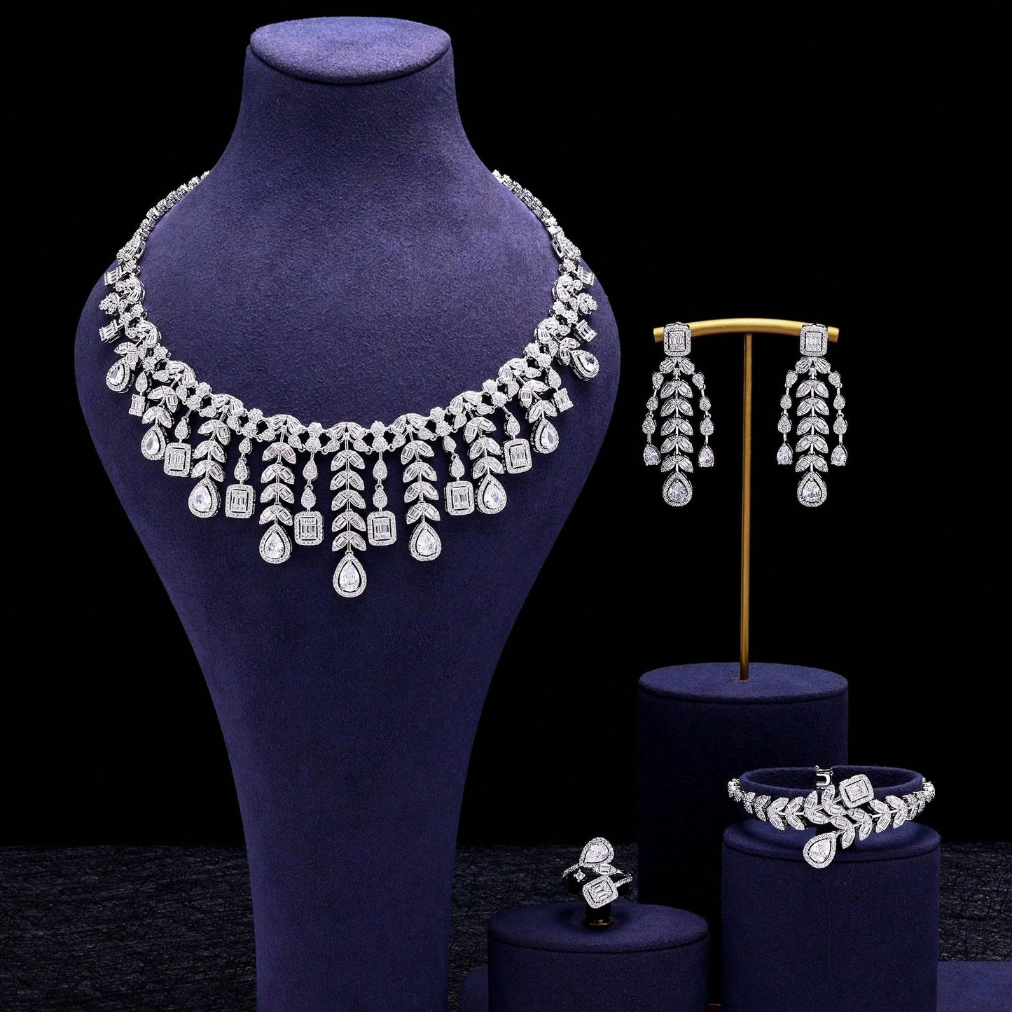 Luxury Women Jewelry Bridal CZ Necklace Earrings Bracelet Ring Jewelry Sets Wedding Jewelry Sets For Bride - Seen Mai