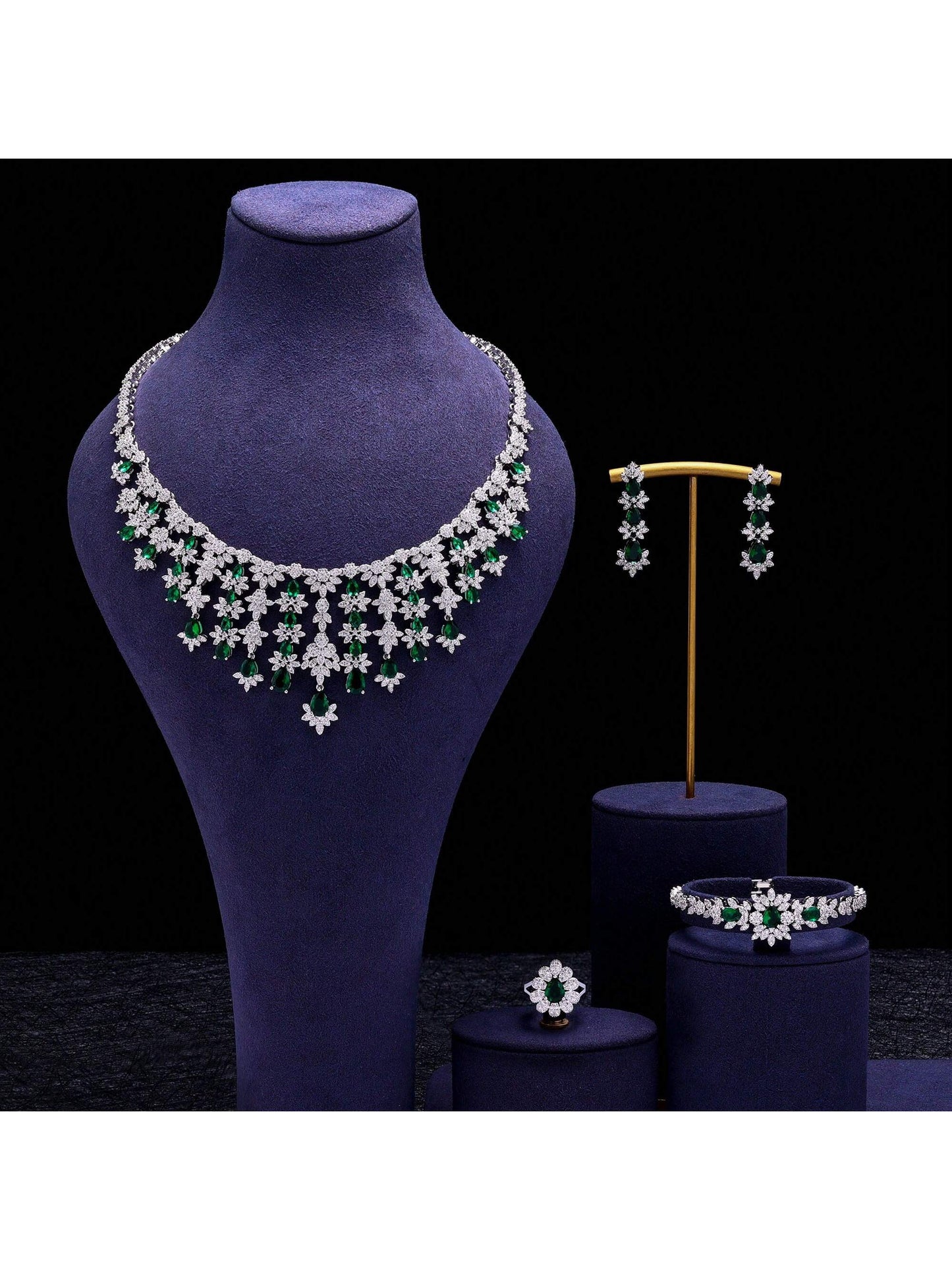 High Quality American Diamond Crystal Bridal Wedding Dubai Jewelry Sets - Seen Mai