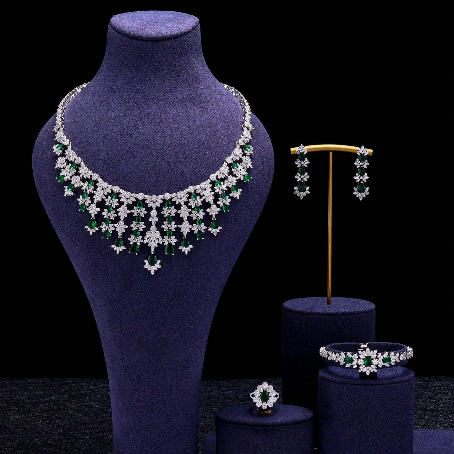 High Quality American Diamond Crystal Bridal Wedding Dubai Jewelry Sets - Seen Mai