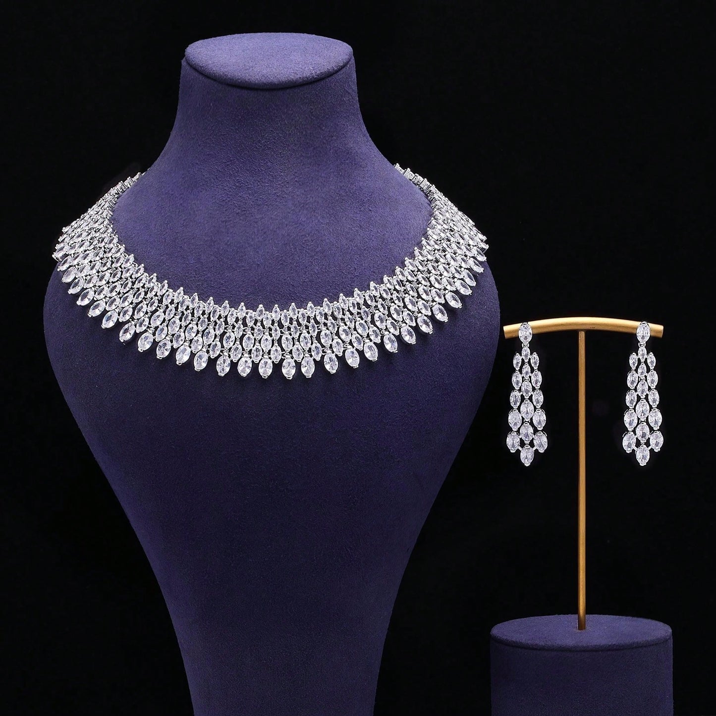 New Luxury  Set Necklace Earrings Bracelet Four-Piece Women Weeding Bridal Jewelry Set - Seen Mai