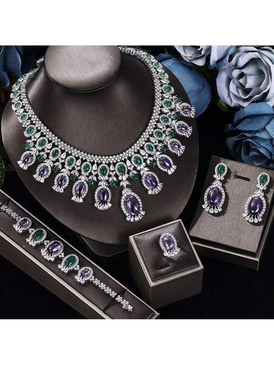 Luxury Women Jewelry Bridal CZ Necklace Earrings Bracelet Ring Jewelry Sets Wedding Jewelry Sets For Bride - Seen Mai