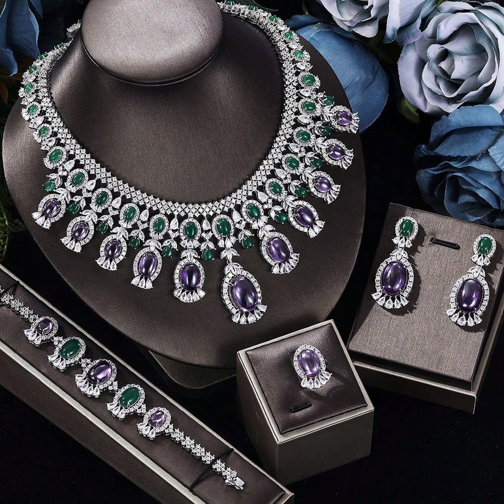 Luxury Women Jewelry Bridal CZ Necklace Earrings Bracelet Ring Jewelry Sets Wedding Jewelry Sets For Bride - Seen Mai