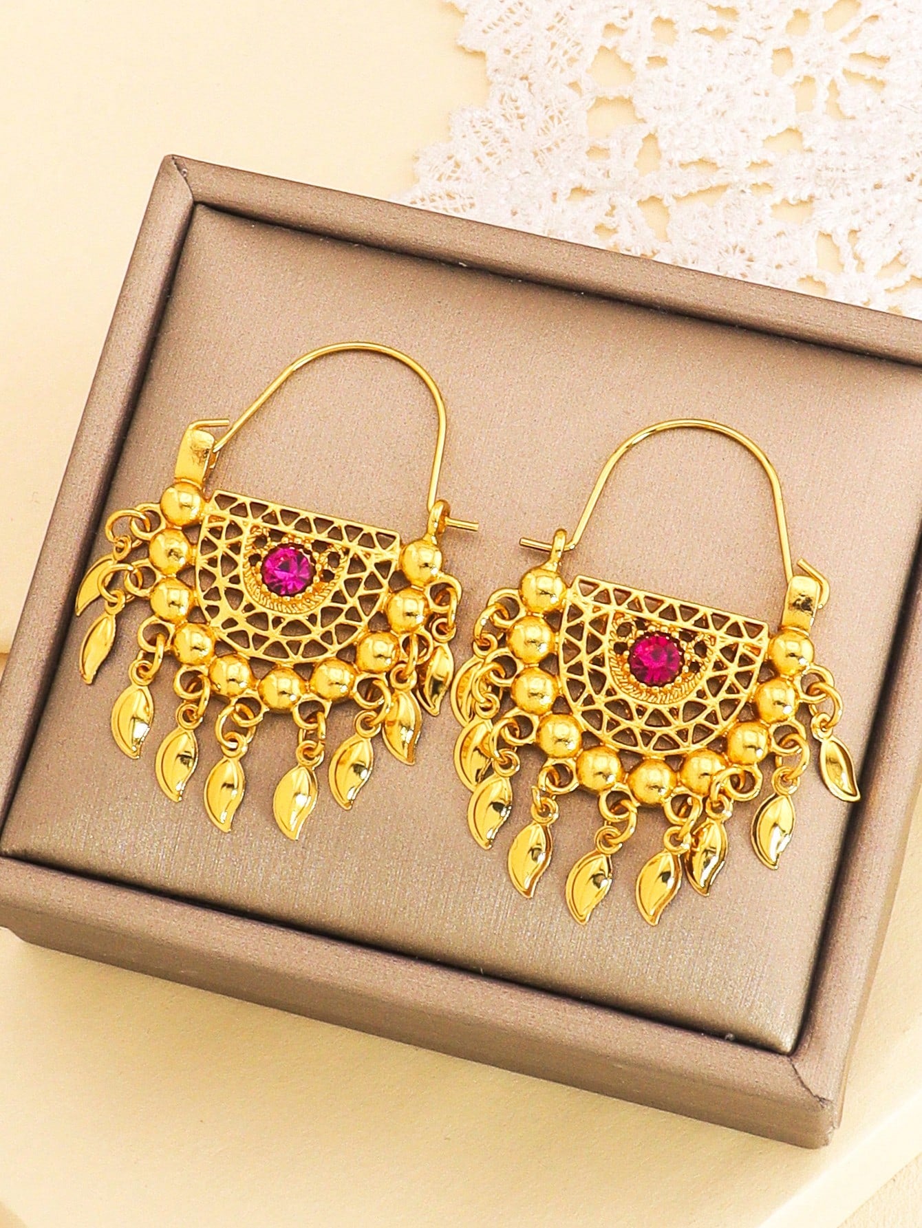 1pair Gorgeous Gold Earrings Tassel Pendant With Colored Jewel Earrings Suitable For Women's Daily Holiday Wear - Seen Mai