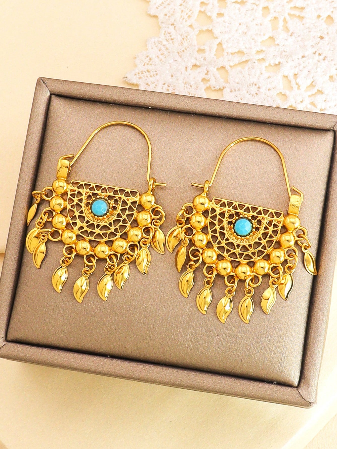 1pair Gorgeous Gold Earrings Tassel Pendant With Colored Jewel Earrings Suitable For Women's Daily Holiday Wear - Seen Mai