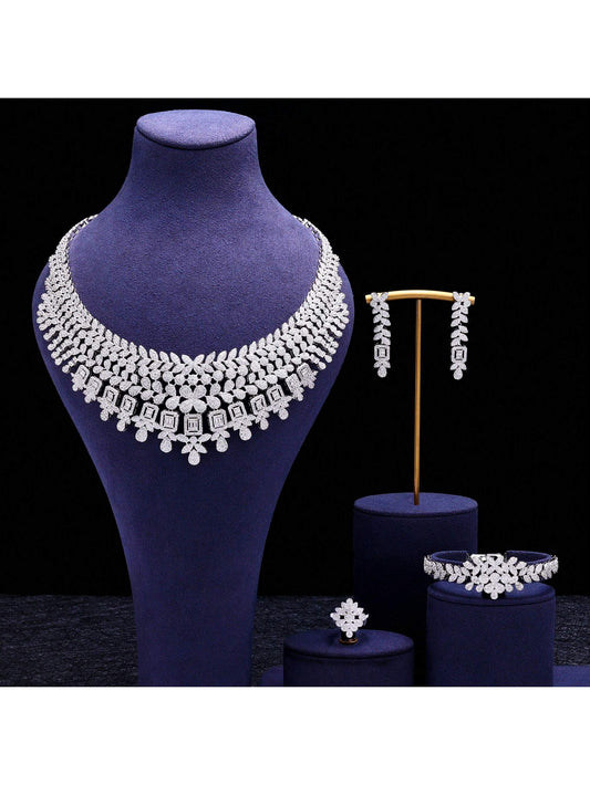 Shiny Exquisite  CZ Crystal Wedding 4pcs Dubai Bridal Zirconia Full Jewelry Sets For Women Party - Seen Mai