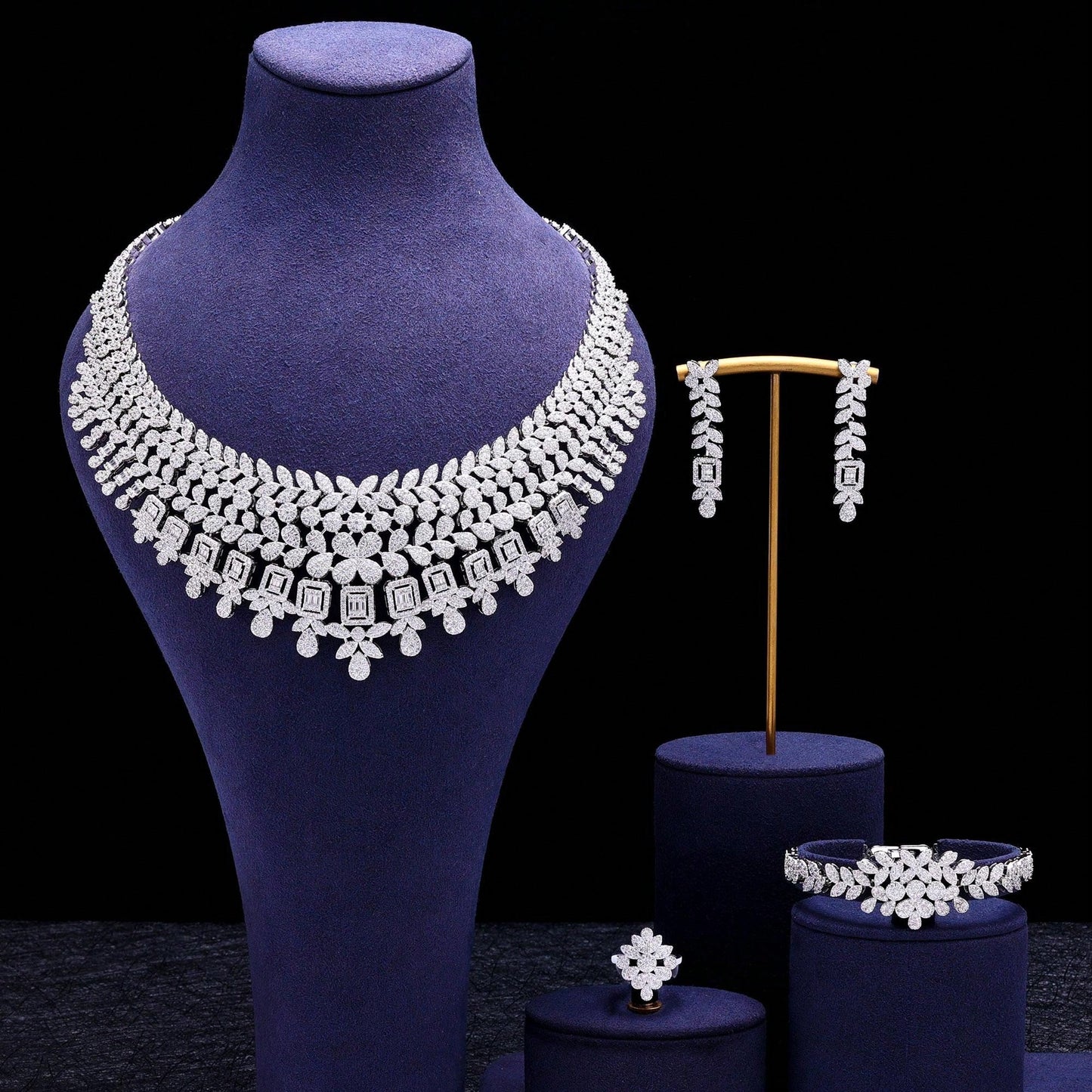 Shiny Exquisite  CZ Crystal Wedding 4pcs Dubai Bridal Zirconia Full Jewelry Sets For Women Party - Seen Mai