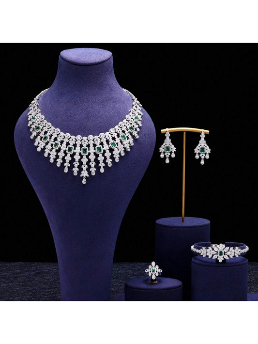 Dubai AAA Cubic Zirconia Jewelry Set 4 Pieces Bridal Wedding Jewelry Set Luxury Crystal Jewelry Accessories - Seen Mai