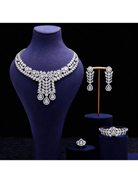 4-Piece Bridal Wedding Jewelry Set New Fashion Saudi Dubai Luxury Jewelry Set Women's Wedding Party Accessories Design - Seen Mai