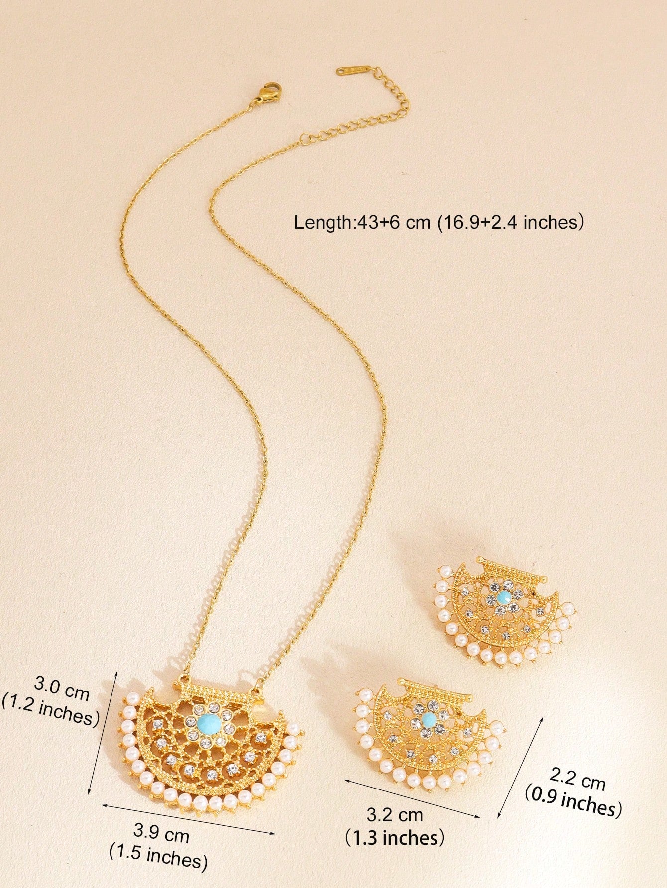 3pcs/Set Fashion Gold Necklace And Earrings  Pearl Rhinestones Paired With Jewelry Set Suitable For Women's Daily Festive Banquets - Seen Mai