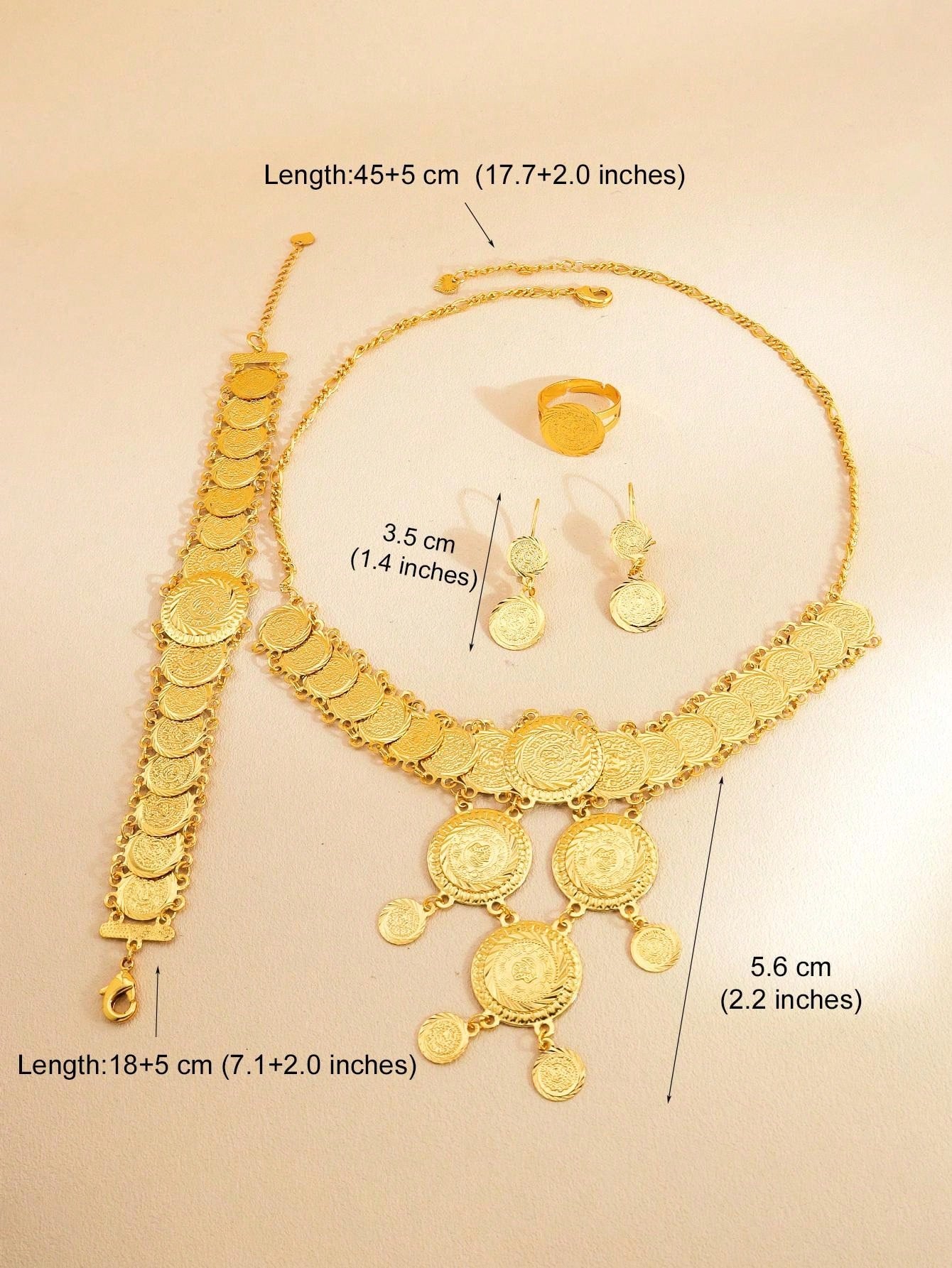 5pc/Set Vintage Textured Gold Coin Jewelry Set Copper Jewelry Set Suitable For Girl Women Holiday Gift Partiesomen Holiday Gift Parties - Seen Mai