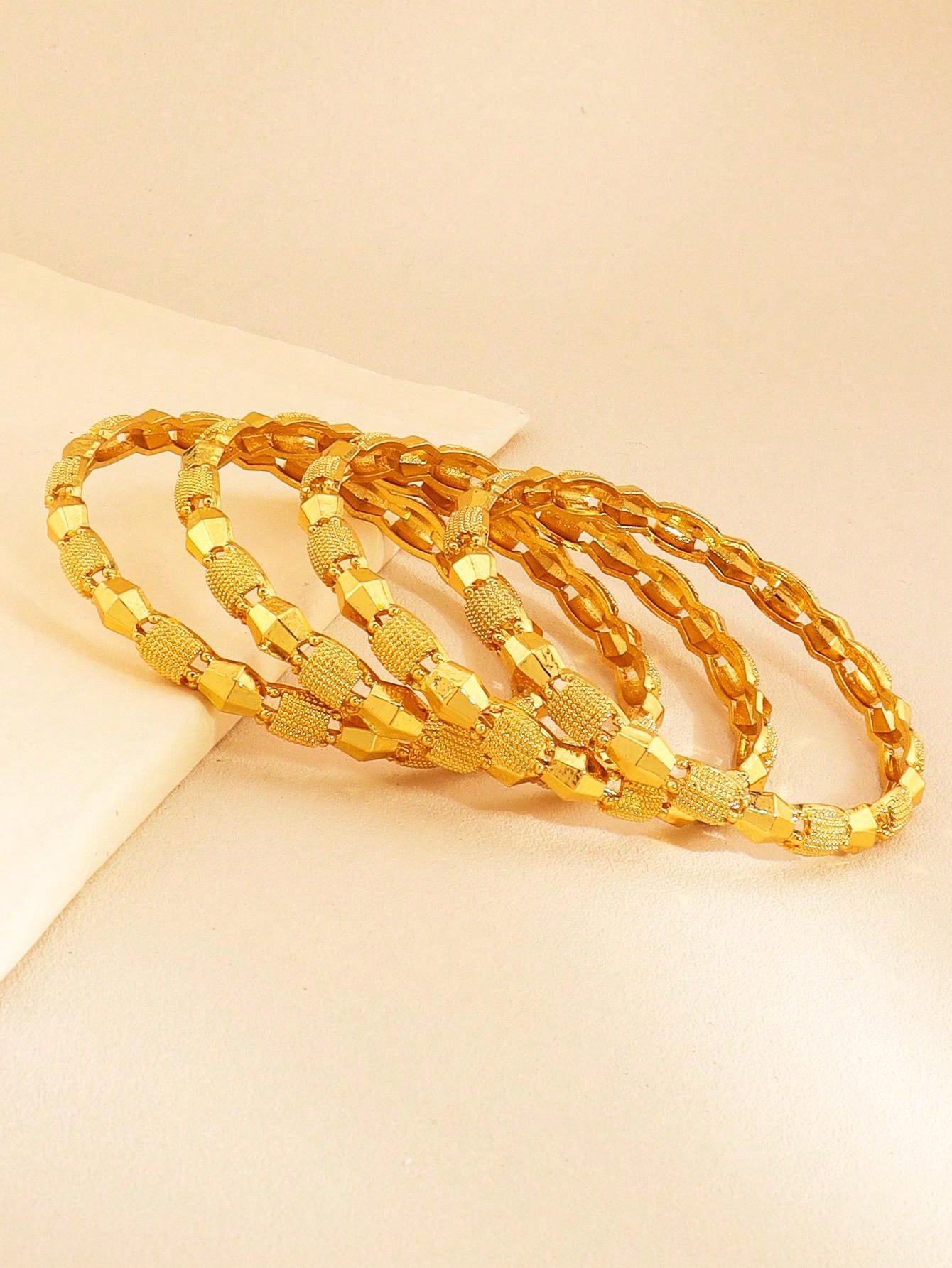 4pcs Gorgeous Gold Bracelet Fashion Leaf Heart Hollow Design Suitable For Women's Daily Party Wedding Wear