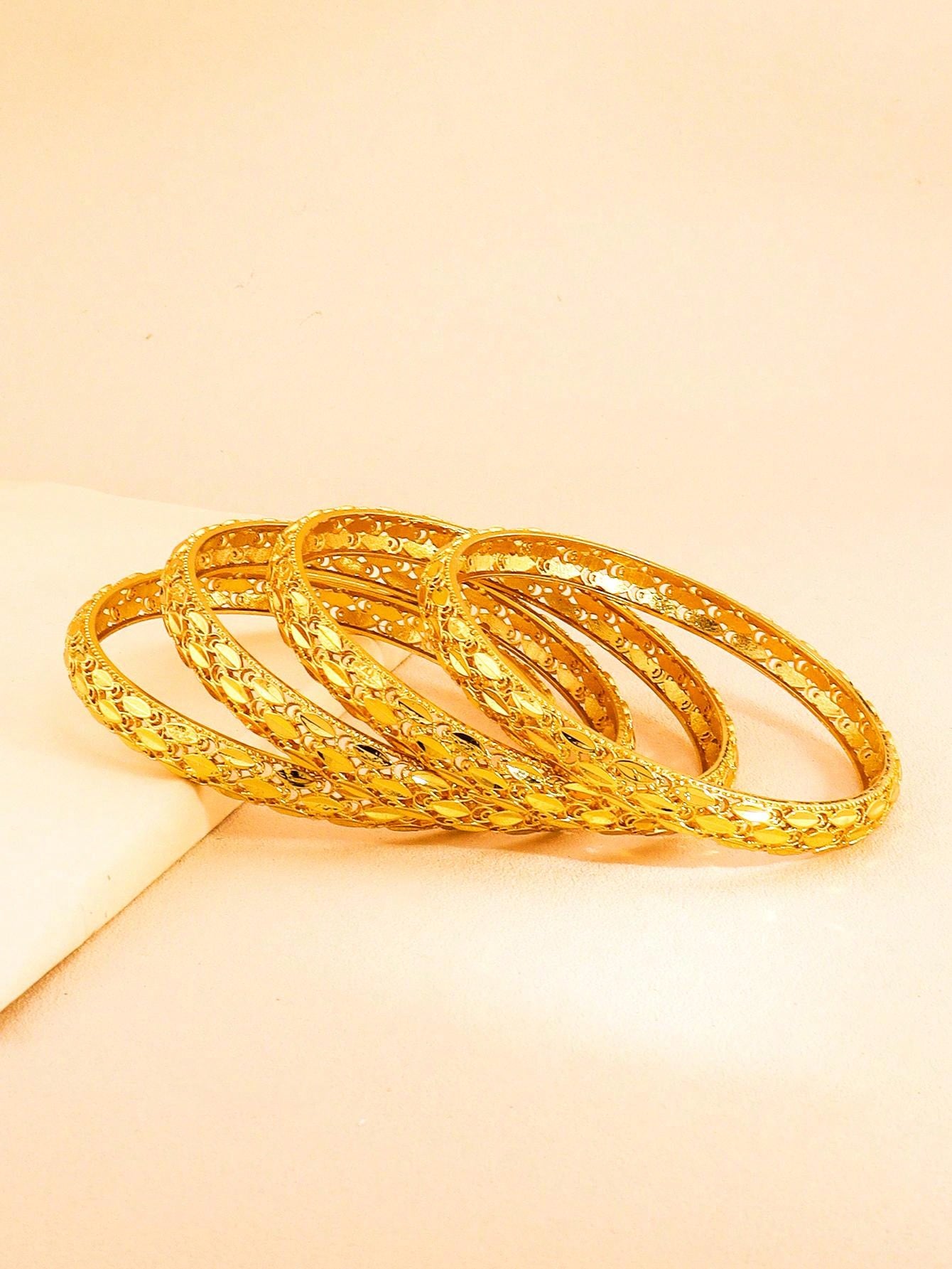 4pcs Gorgeous Gold Bracelet Fashion Leaf Heart Hollow Design Suitable For Women's Daily Party Wedding Wear