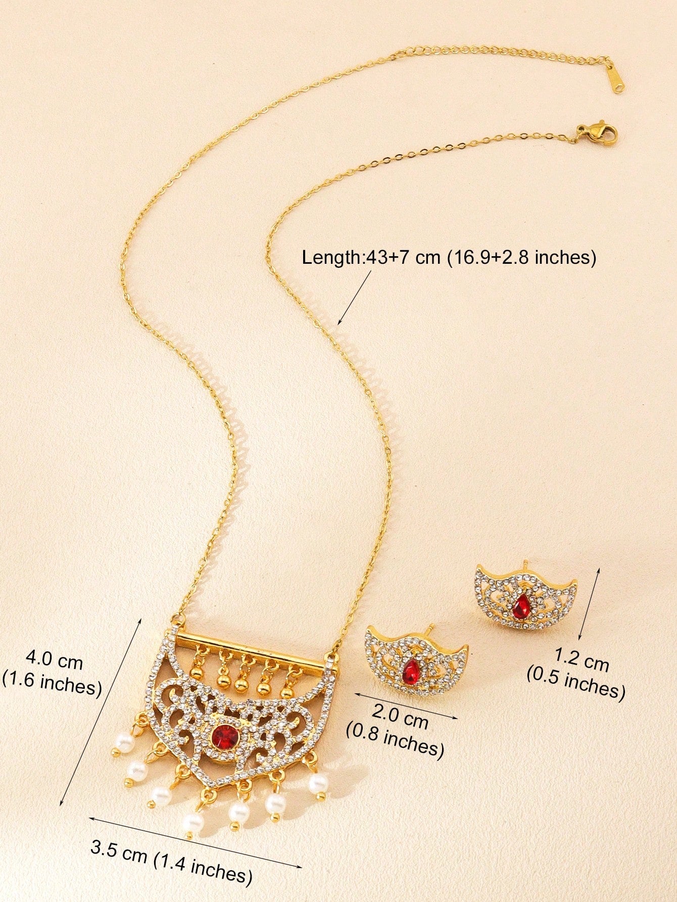 3pcs/Set Fashion Gold Necklace And Earrings  Pearl Rhinestones Paired With Jewelry Set Suitable For Women's Daily Festive Banquets - Seen Mai