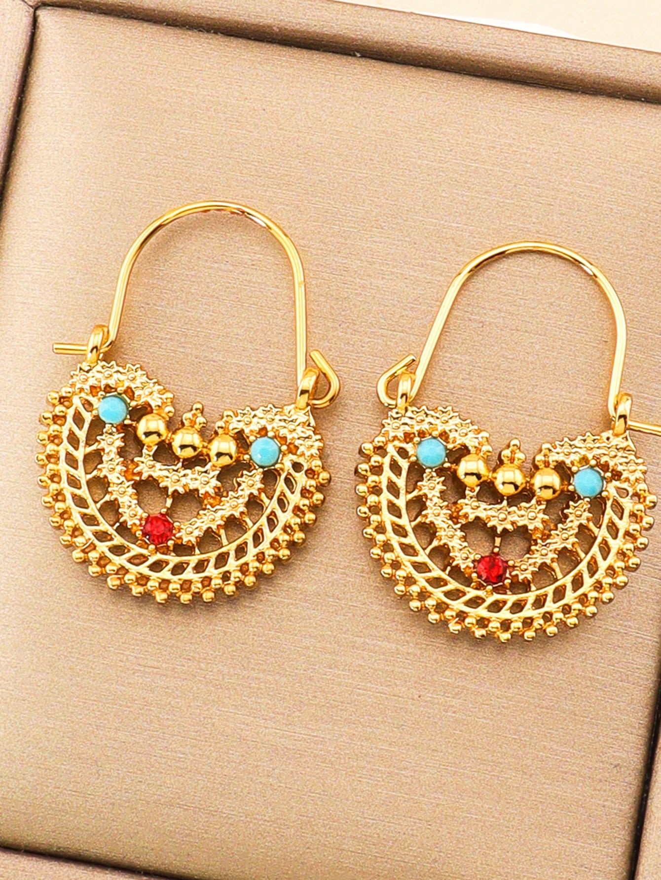 1pair Gorgeous Gold Earrings Tassel Pendant With Colored Jewel Earrings Suitable For Women's Daily Holiday Wear - Seen Mai