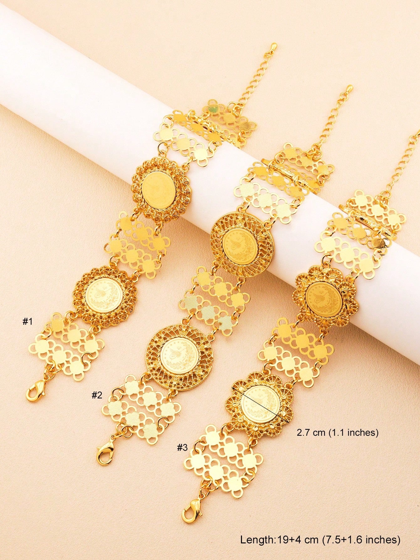 1pc Fashionable Gold Hollow Bracelet Ancient Coin Bracelet Suitable For Women's Daily Festival Wear - Seen Mai