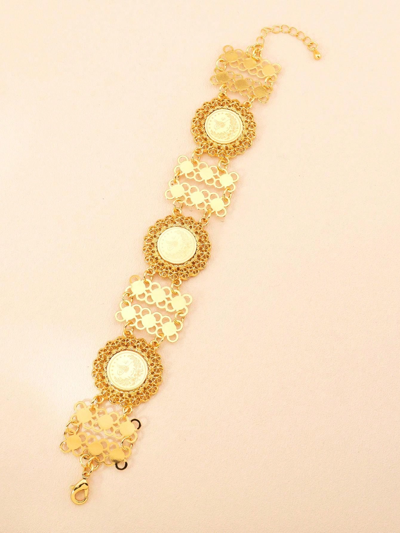 1pc Fashionable Gold Hollow Bracelet Ancient Coin Bracelet Suitable For Women's Daily Festival Wear - Seen Mai