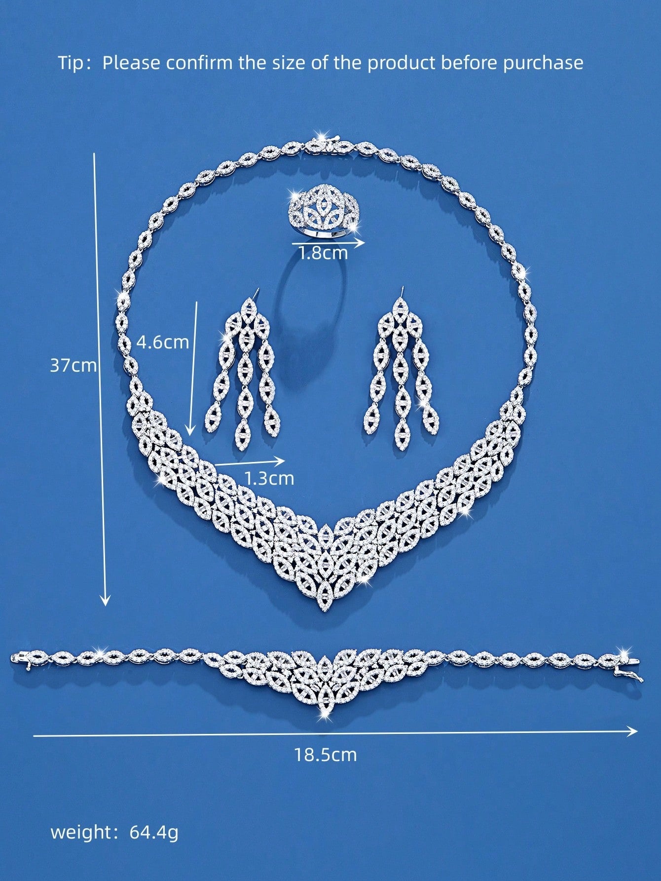 seen JEWELRY 5pcs Artificial Zirconia White Gold-Plated Luxury Jewelry Set Including Necklace - Seen Mai