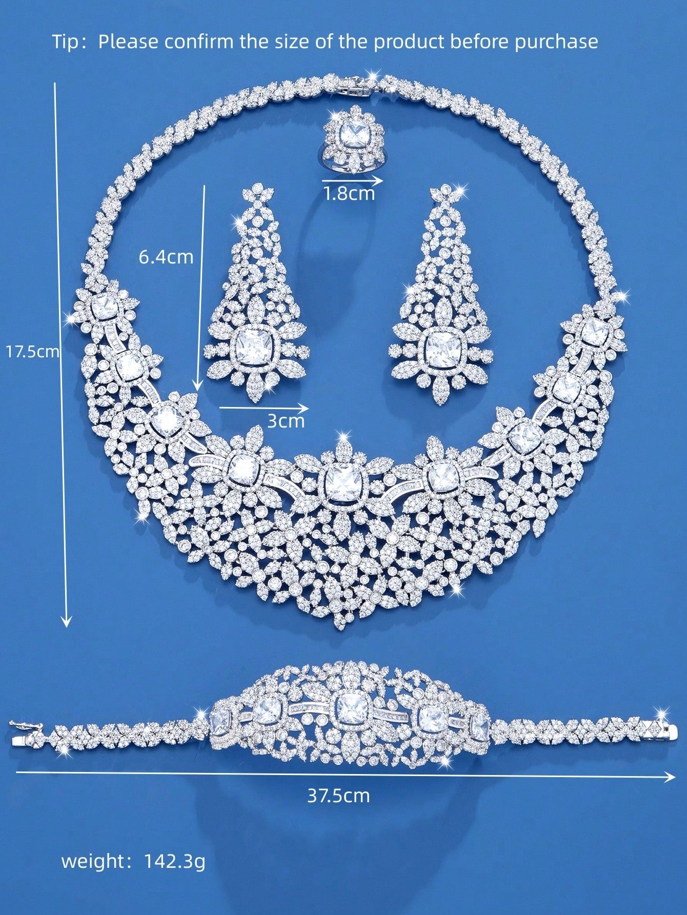 seen JEWELRY 5pcs Artificial Zirconia White Gold Plated Luxury Necklace - Seen Mai