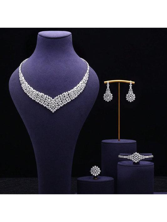 4-Piece Designer Bride Wedding Jewelry Set Women's Discount Fashion Elegant Women's Set Wedding Neck Jewelry Bride - Seen Mai