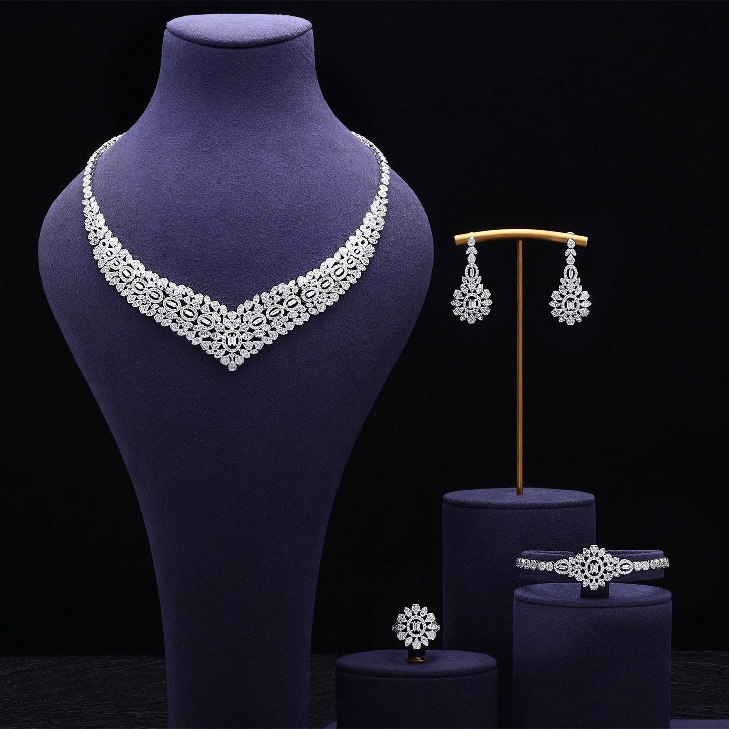 4-Piece Designer Bride Wedding Jewelry Set Women's Discount Fashion Elegant Women's Set Wedding Neck Jewelry Bride - Seen Mai