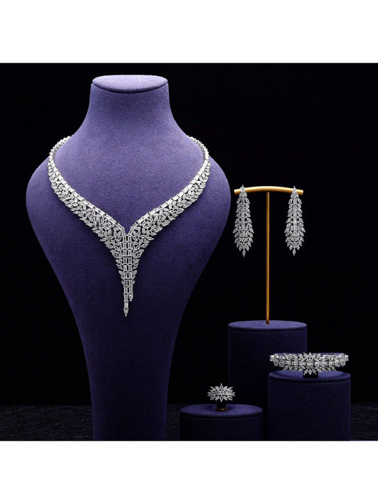 4 Pcs CZ Crystal Dubai Luxury Wedding Bridal Jewelry Sets For Women - Seen Mai