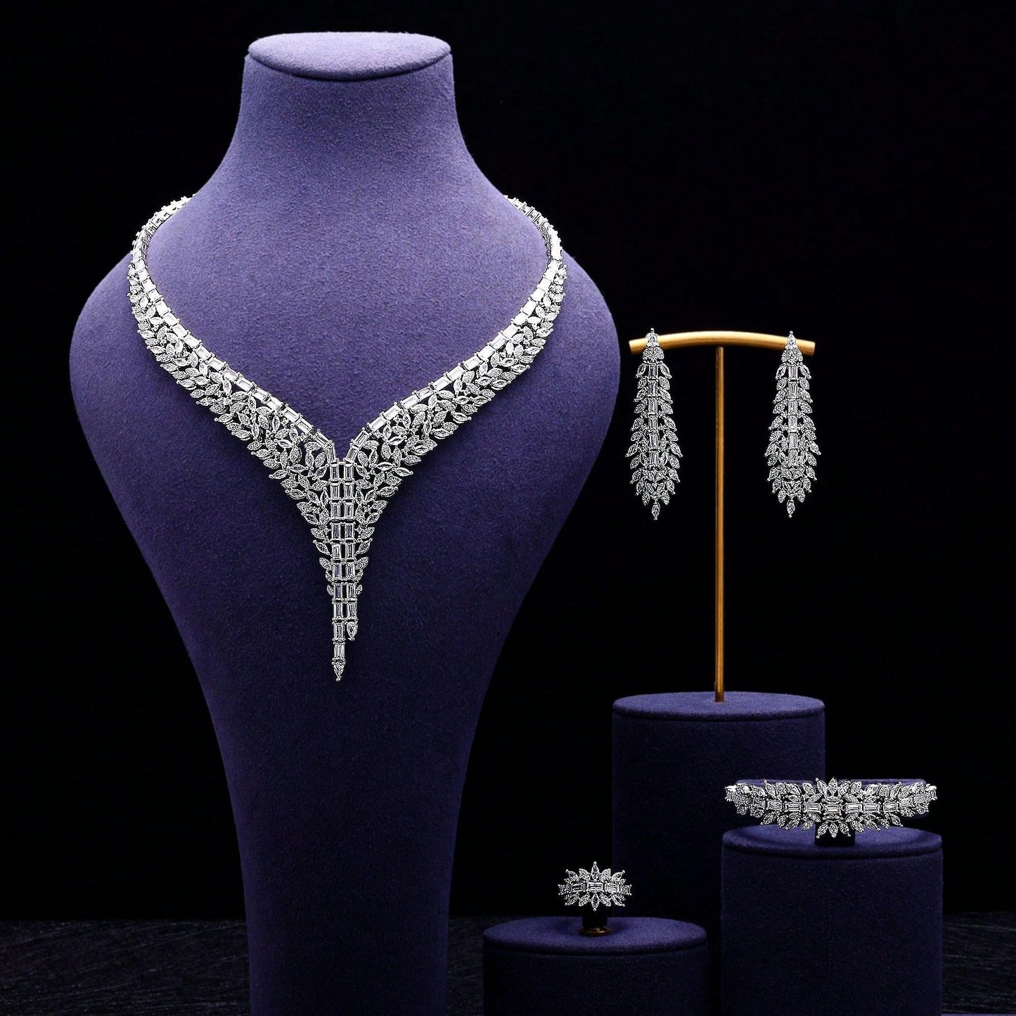 4 Pcs CZ Crystal Dubai Luxury Wedding Bridal Jewelry Sets For Women - Seen Mai