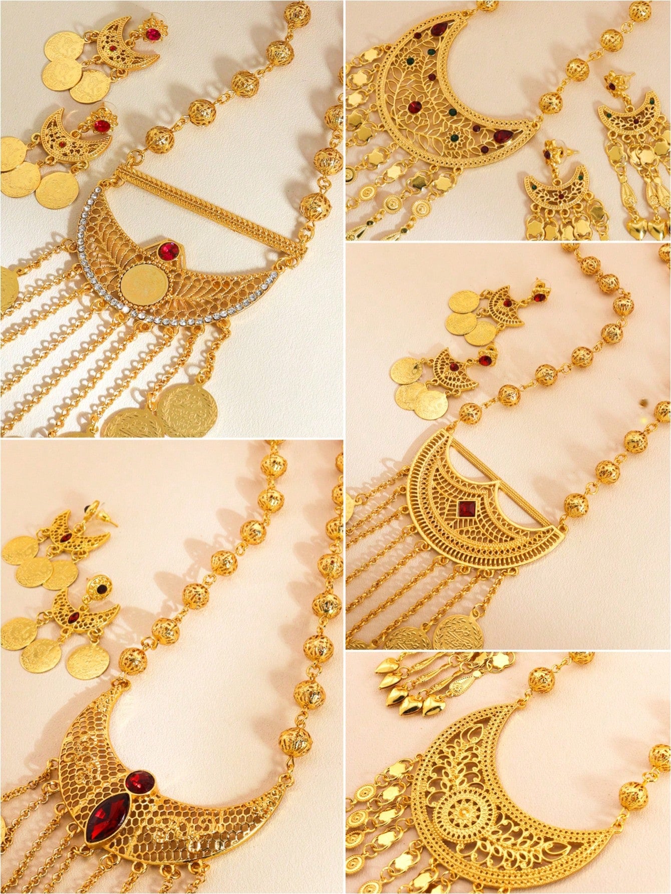 3pcs/Set Vintage Luxury Crescent Moon Earrings And Necklace Set With Gold Coin Fringe Jewelry For Women Weddings And Party Occasion