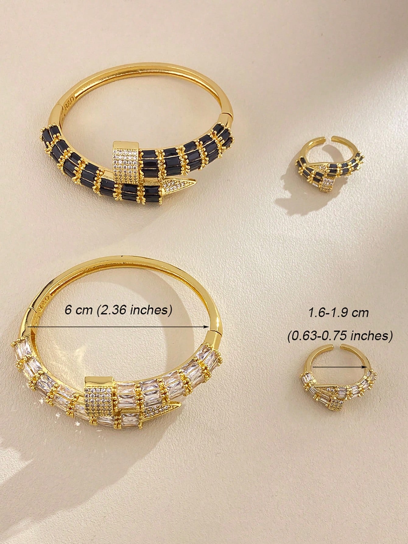 2pcs/Set Fashion Serpentine Design Jewelry Set Brass Bracelet And Ring Set Cubic Zirconia Decoration Can Be Opened Suitable For Women To Wear Everyday Holiday Gifts - Seen Mai