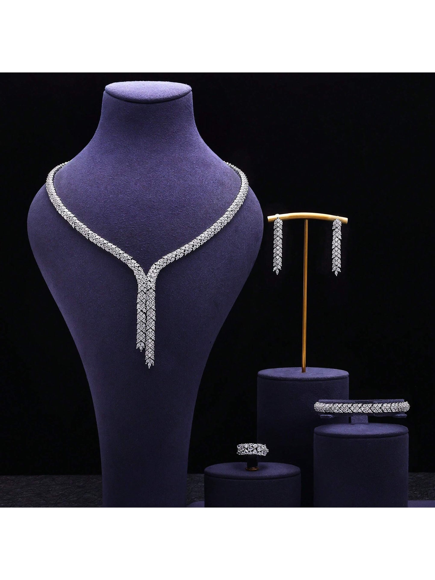 New 4-Piece Bride Zirconia Full Set Women's Party Jewelry Set Luxury Dubai Nigeria CZ Crystal Wedding Jewelry Set - Seen Mai