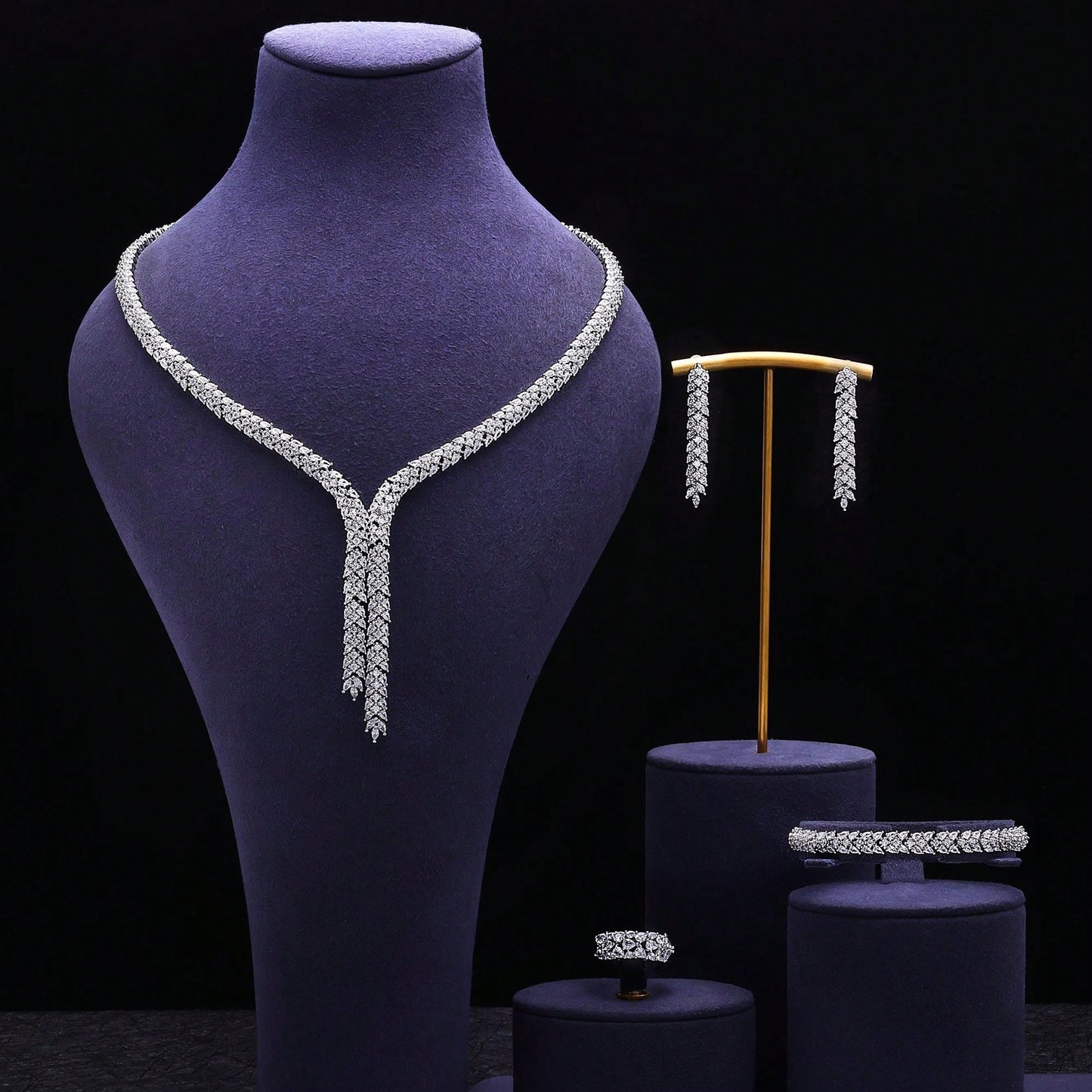 New 4-Piece Bride Zirconia Full Set Women's Party Jewelry Set Luxury Dubai Nigeria CZ Crystal Wedding Jewelry Set - Seen Mai