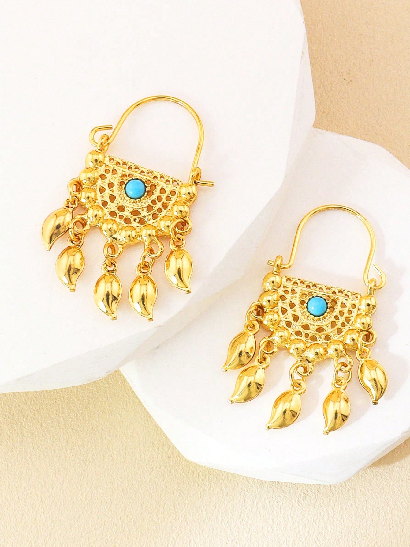 1pair Gorgeous Gold Earrings Tassel Pendant With Colored Jewel Earrings Suitable For Women's Daily Holiday Wear - Seen Mai