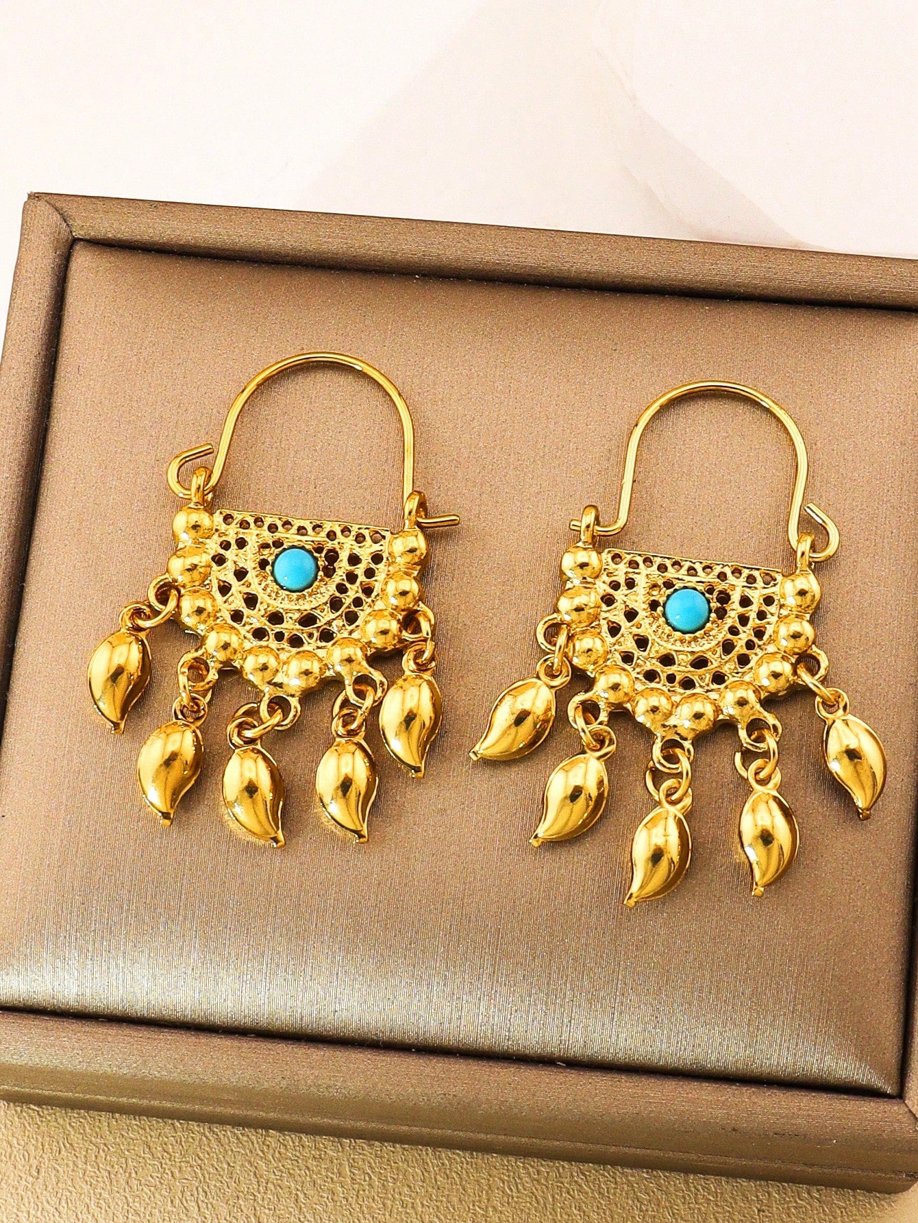 1pair Gorgeous Gold Earrings Tassel Pendant With Colored Jewel Earrings Suitable For Women's Daily Holiday Wear - Seen Mai