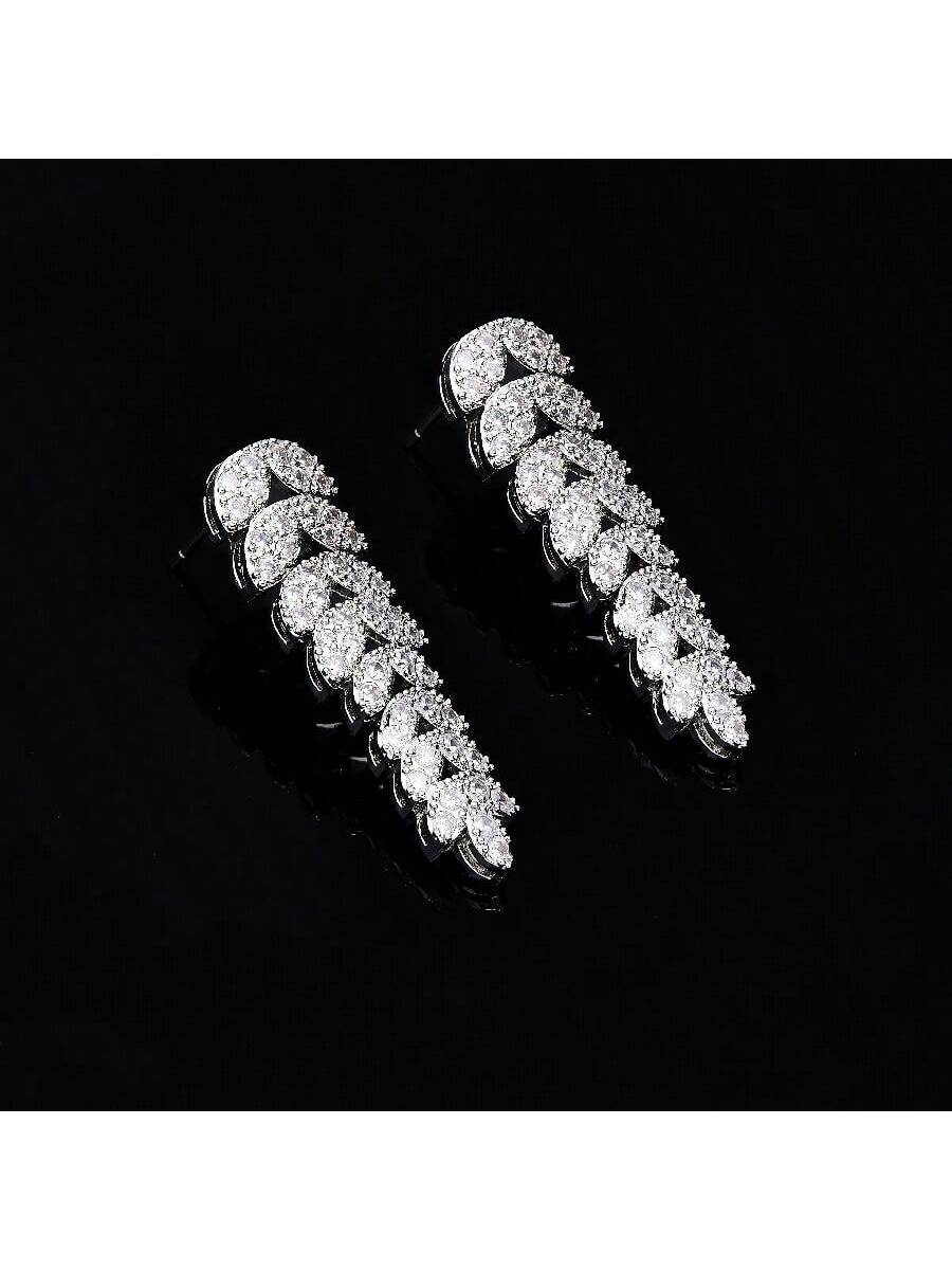 Big Cubic Zirconia Paved Women Wedding Party Necklace Earring Bracelet Rings Bridal Costume Jewelry Sets - Seen Mai