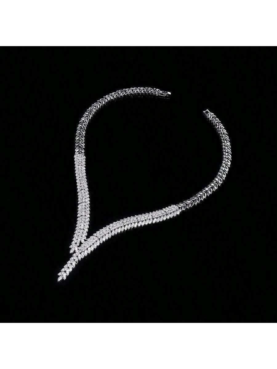 Big Cubic Zirconia Paved Women Wedding Party Necklace Earring Bracelet Rings Bridal Costume Jewelry Sets - Seen Mai