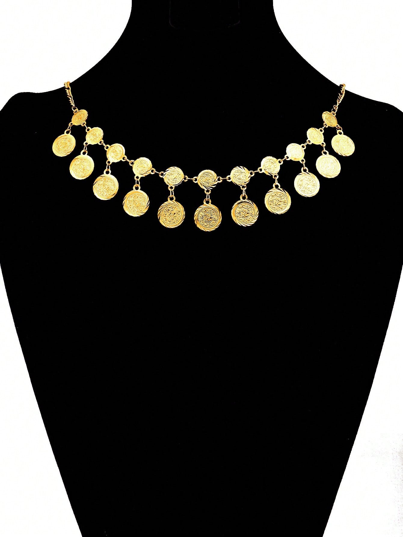 1pc Vintage Gold Textured Coin Necklace Round Pendant Necklace Copper Jewelry Suitable For Ladies Everyday Party Banquet Bride Wedding - Seen Mai