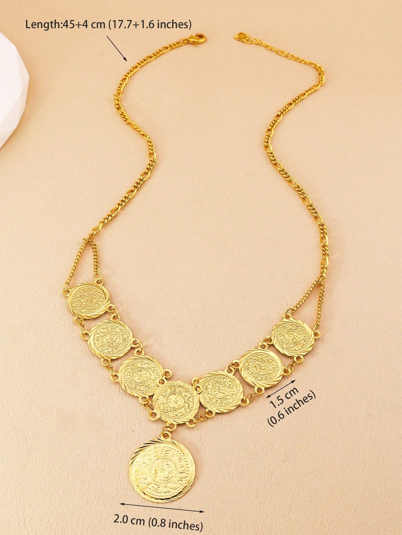 1pc Vintage Gold Textured Coin Necklace Round Pendant Necklace Copper Jewelry Suitable For Ladies Everyday Party Banquet Bride Wedding - Seen Mai