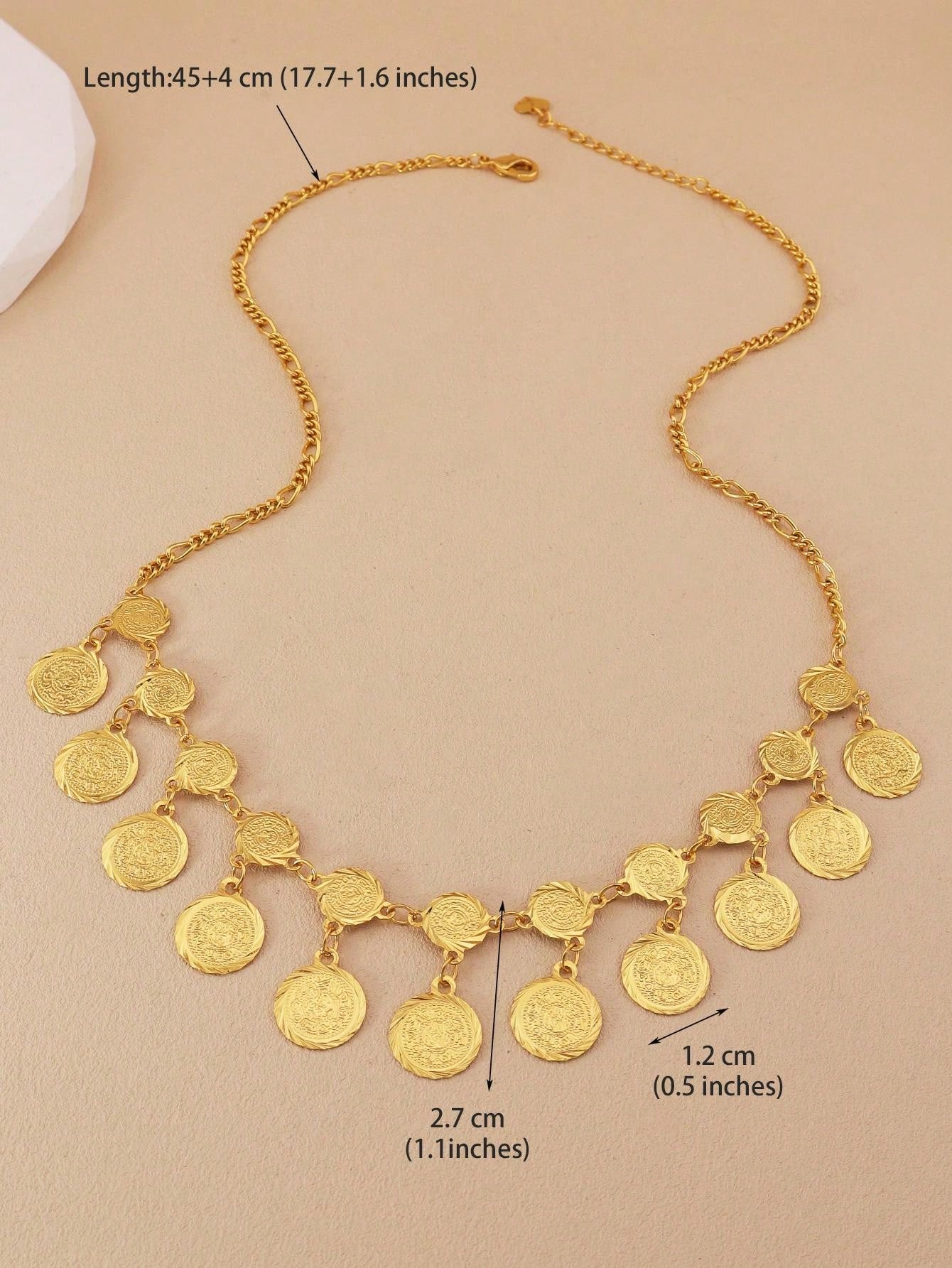 1pc Vintage Gold Textured Coin Necklace Round Pendant Necklace Copper Jewelry Suitable For Ladies Everyday Party Banquet Bride Wedding - Seen Mai