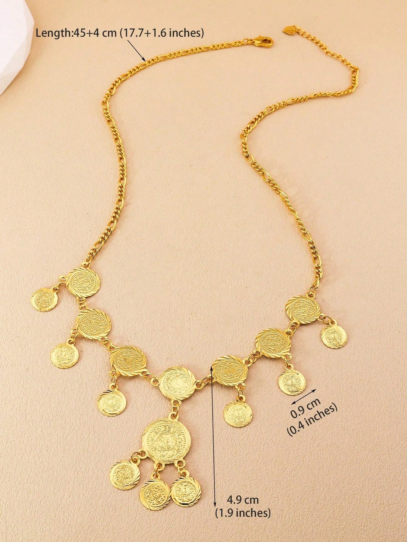 1pc Vintage Gold Textured Coin Necklace Round Pendant Necklace Copper Jewelry Suitable For Ladies Everyday Party Banquet Bride Wedding - Seen Mai