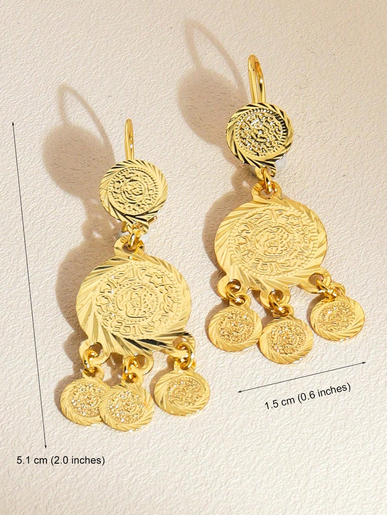 1pc Gold Antique Coin Tassel Earrings Round Grain Earrings Copper Jewelry Suitable For Women's Daily Party Banquets - Seen Mai