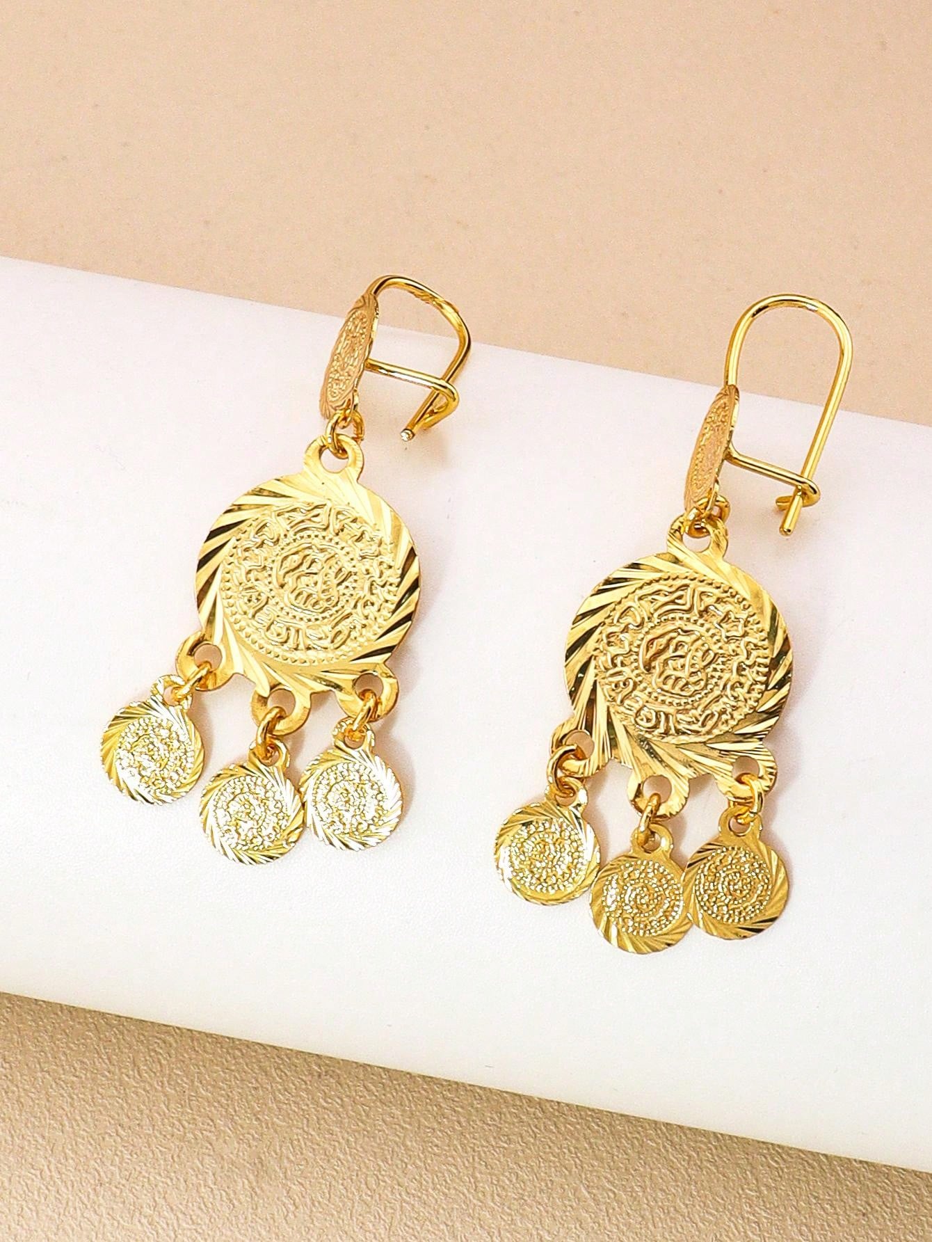 1pc Gold Antique Coin Tassel Earrings Round Grain Earrings Copper Jewelry Suitable For Women's Daily Party Banquets - Seen Mai