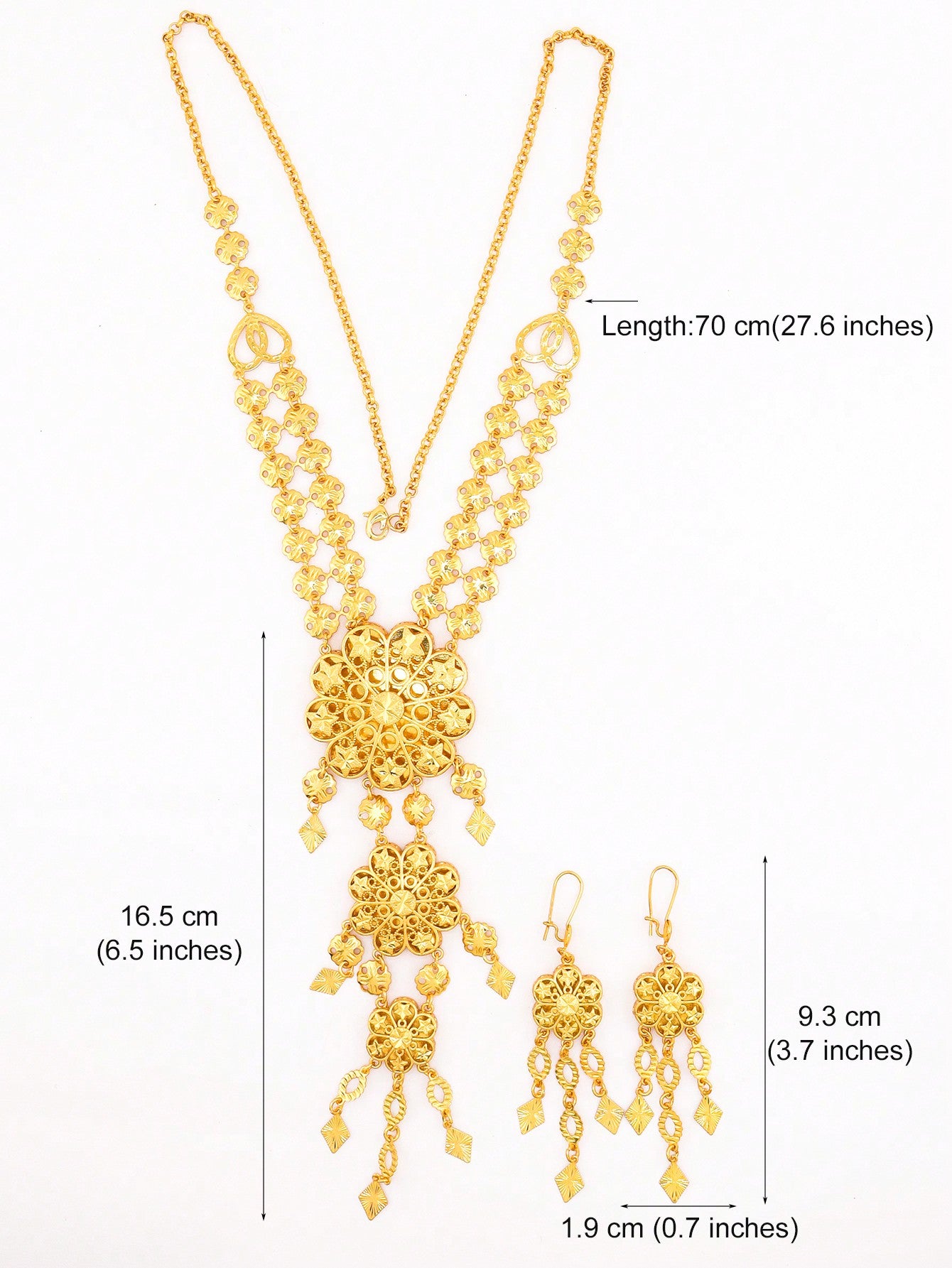 3pcs Fashion Elegant Gold Necklace Earrings Jewelry Sset Copper Jewelry Cutout Flower Design Suitable For Ladies Party Bridal Wedding Reception Arab Dubai  Jewelry - Seen Mai