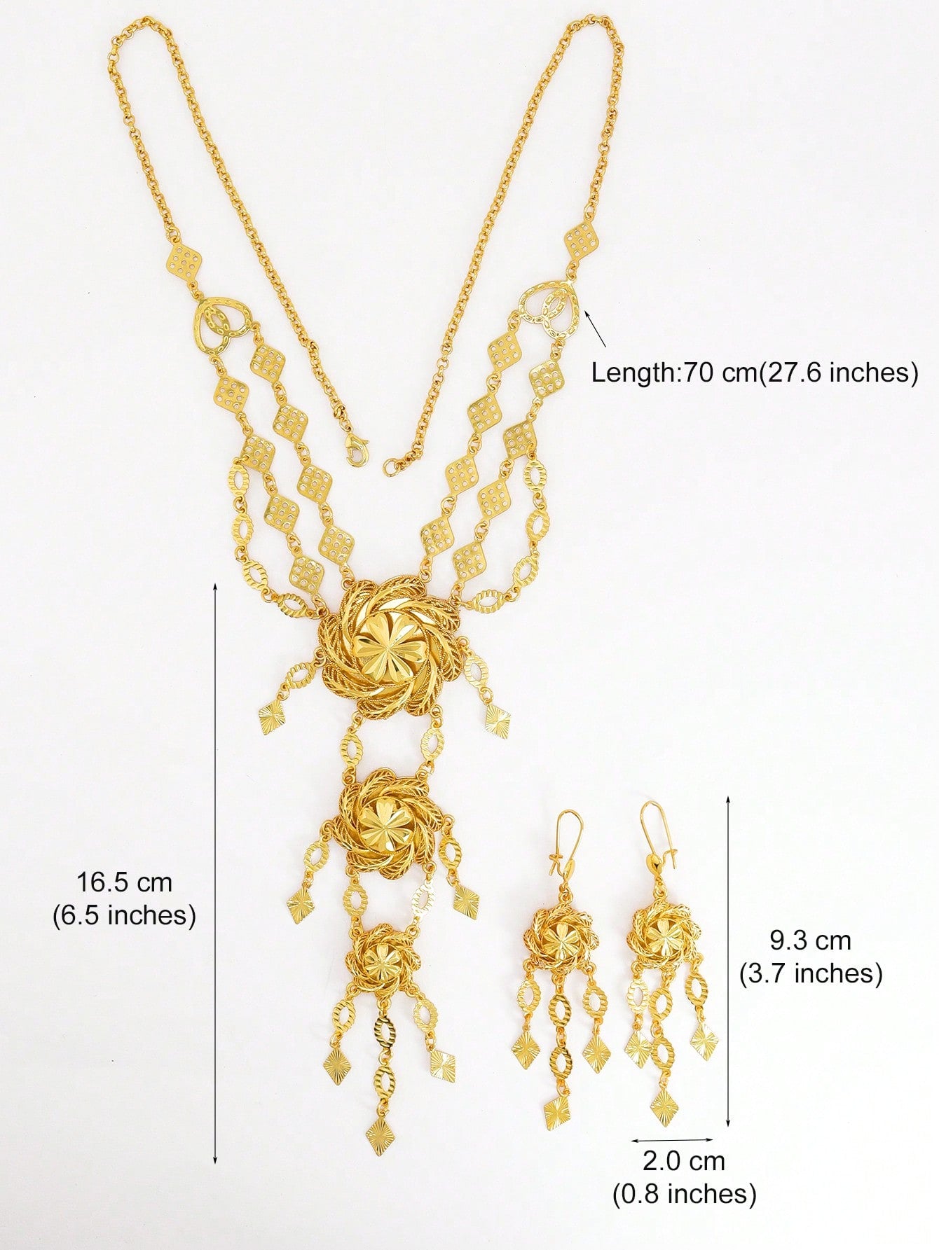 3pcs Fashion Elegant Gold Necklace Earrings Jewelry Sset Copper Jewelry Cutout Flower Design Suitable For Ladies Party Bridal Wedding Reception Arab Dubai  Jewelry - Seen Mai